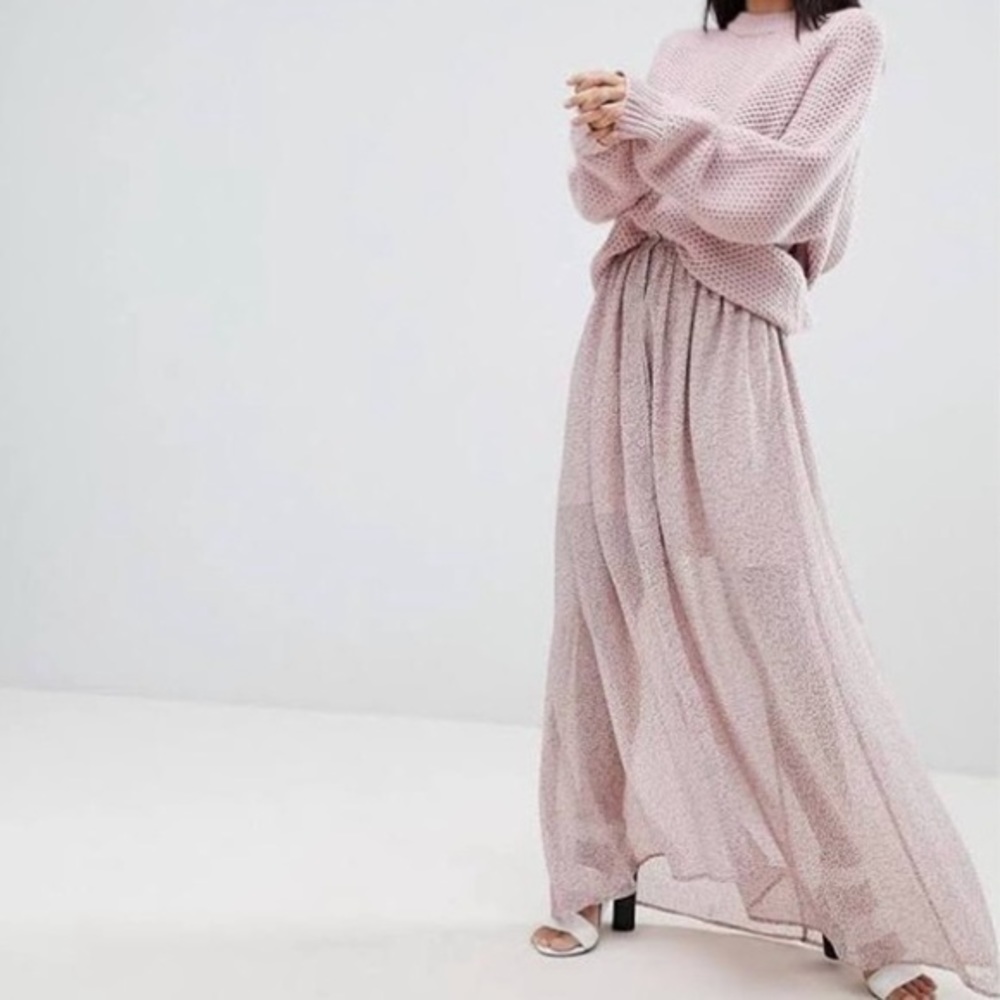 NWT French Connection Elao Pink Sheer Maxi Skirt 0